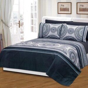 Royal Bamboo King Duvet Cover Set 6 pc Black and White Southwest print